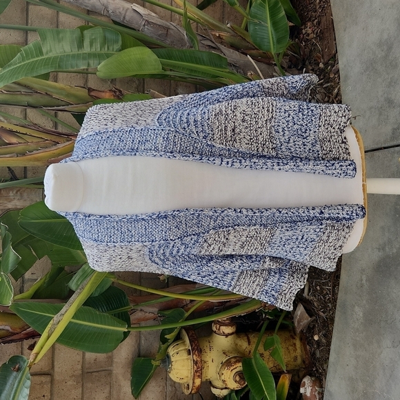 Vince Blue Gray Chunky Knit Cardigan Striped Oversized Sweater medium large - Picture 1 of 14